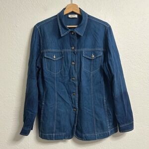 JOY Blue Denim Shirt Jacket Contrast Stitch Button Up Size 44
